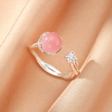 Bague Quartz Rose Ajustable en Argent 925 Bijou Fleur - Biloria