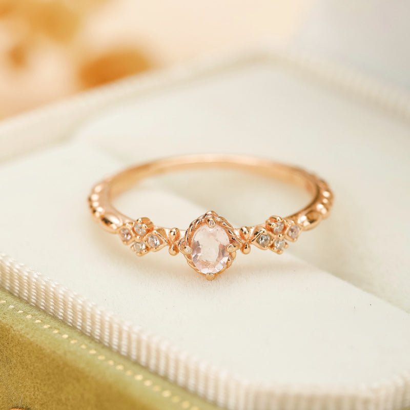Bague Quartz Rose Amour Émotionnel - Argent Plaqué Or - Biloria