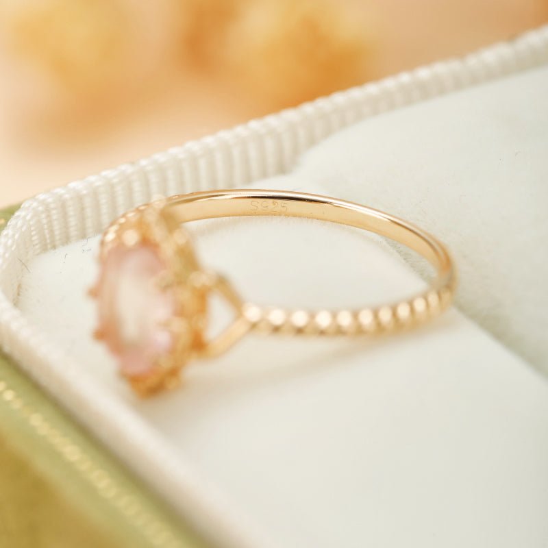 Bague Quartz Rose Floraison – Argent Plaqué Or pour Harmonie - Biloria