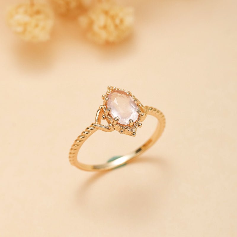 Bague Quartz Rose Floraison – Argent Plaqué Or pour Harmonie - Biloria