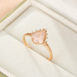 Bague Quartz Rose Goutte Étoilée Argent Plaqué Or 9K - Biloria
