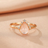 Bague Quartz Rose Goutte Étoilée Argent Plaqué Or 9K - Biloria