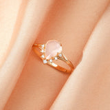 Bague Quartz Rose Goutte Étoilée Argent Plaqué Or 9K - Biloria