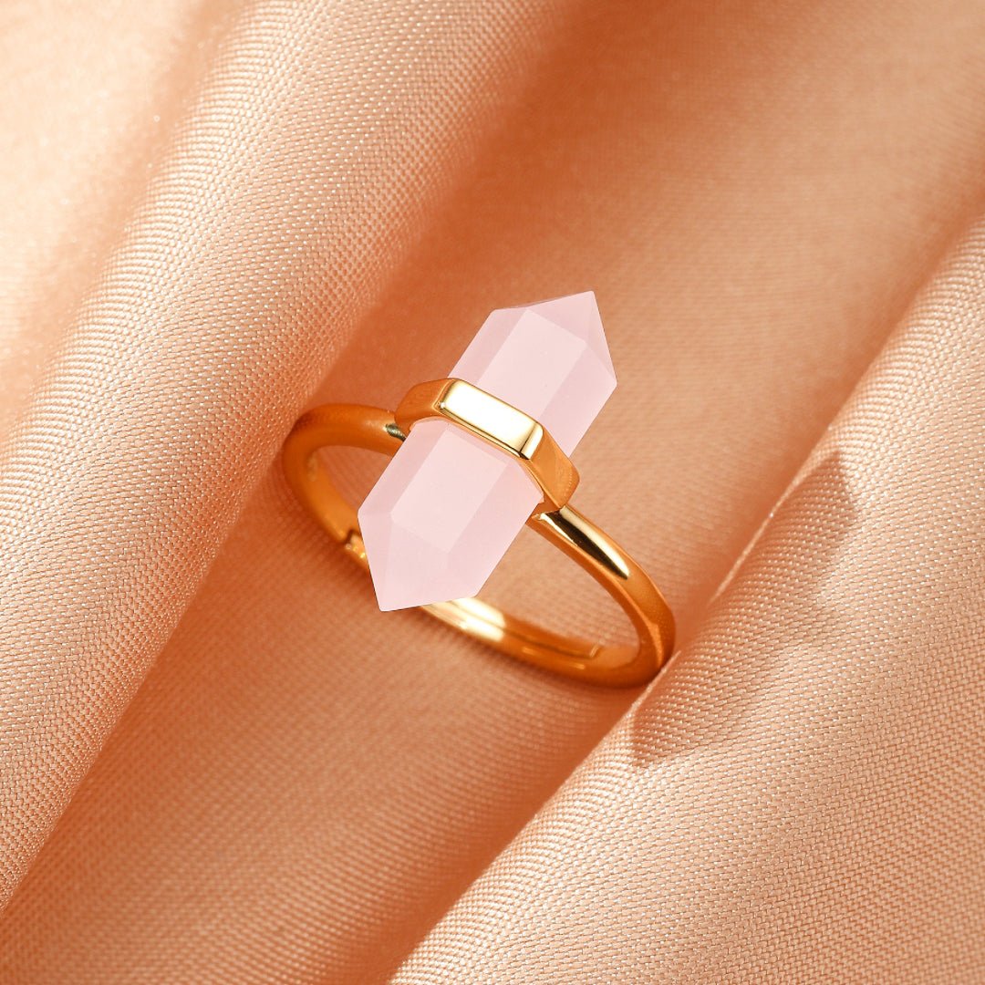 Bague Quartz Rose Pointe Cristal – Argent Plaqué Or 10K - Biloria