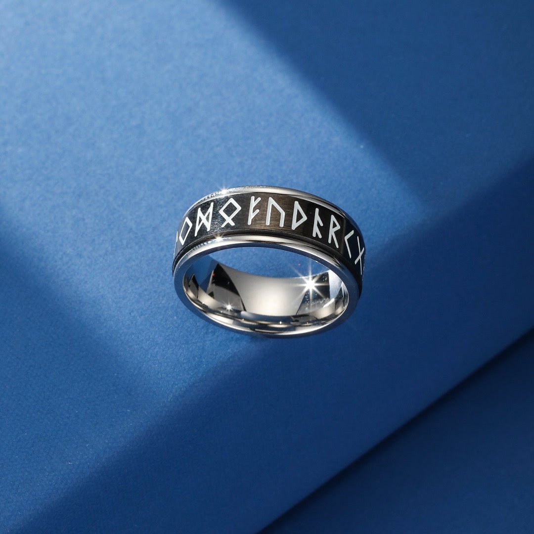 Bague Runes Nordiques Phosphorescente - Acier Inoxydable - Biloria