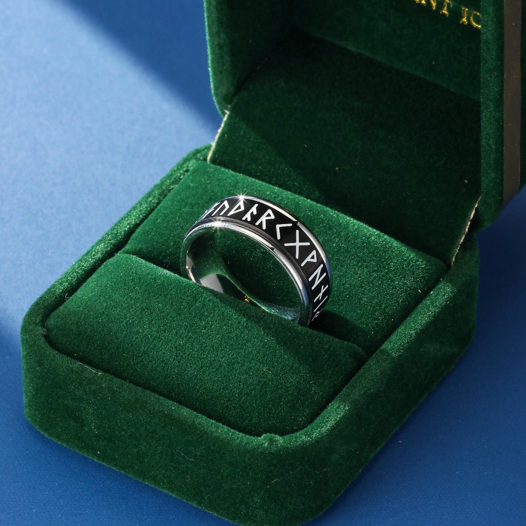 Bague Runes Nordiques Phosphorescente - Acier Inoxydable - Biloria