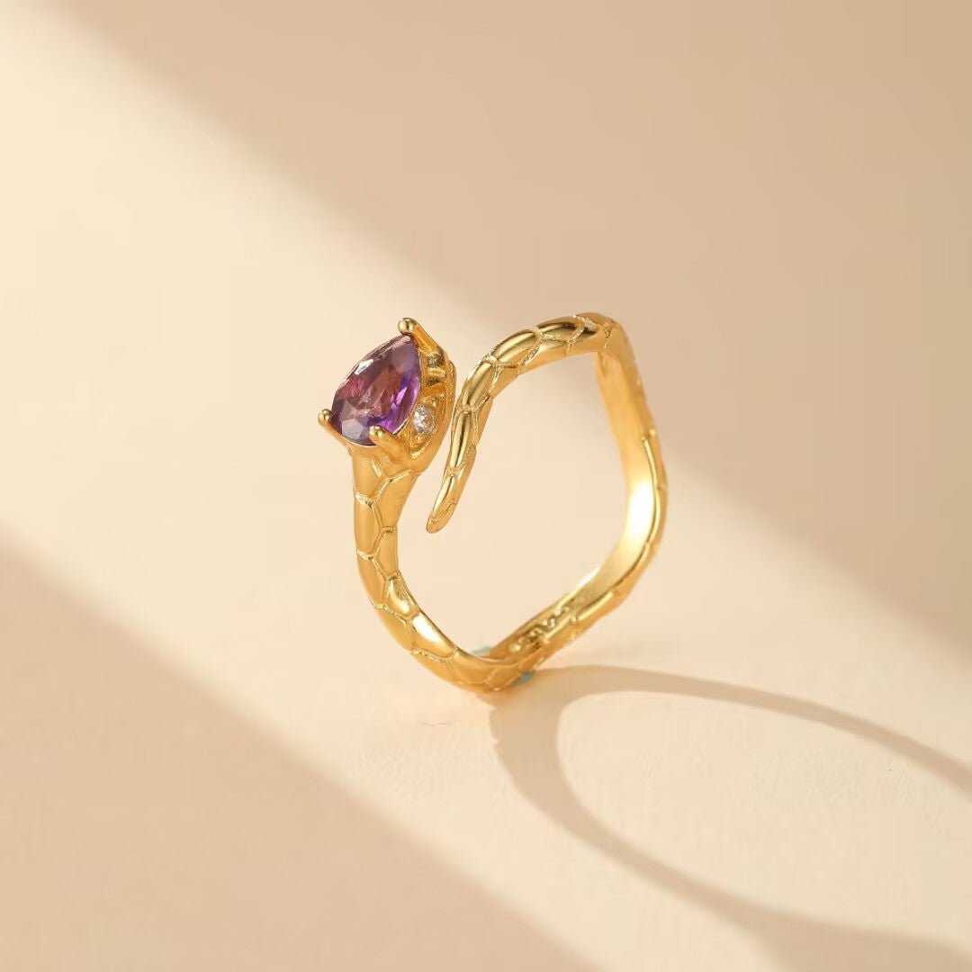 Bague Serpent Aura Divine - Argent Plaqué Or et Pierre Naturelle - Biloria