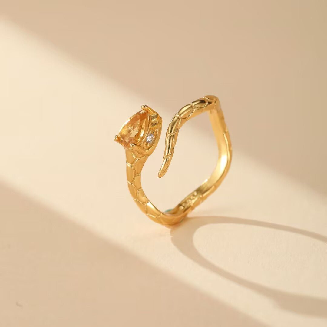 Bague Serpent Aura Divine - Argent Plaqué Or et Pierre Naturelle - Biloria