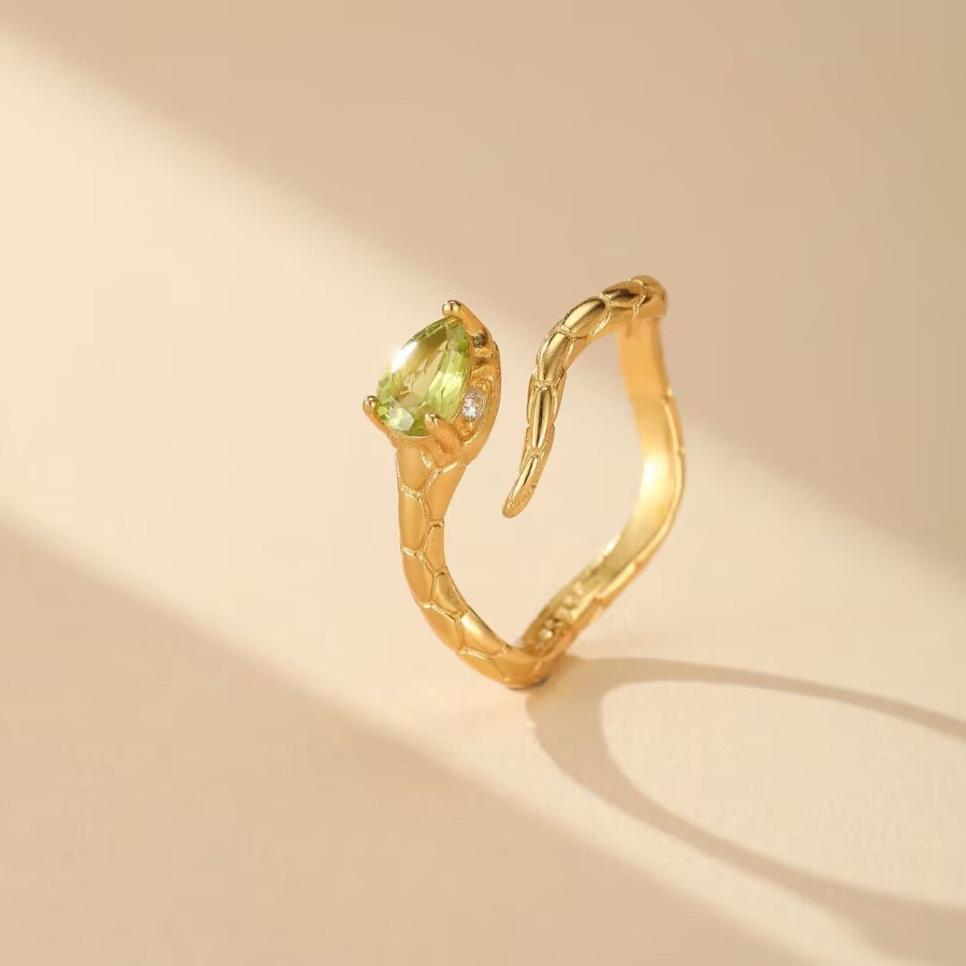 Bague Serpent Aura Divine - Argent Plaqué Or et Pierre Naturelle - Biloria
