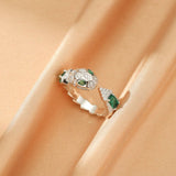 Bague Serpent Mystique avec Émeraude et Zircons - Argent 925 Ajustable - Biloria