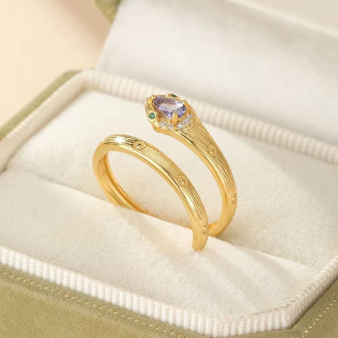 Bague Serpent Tanzanite Ajustable – Argent Plaqué Or - Biloria