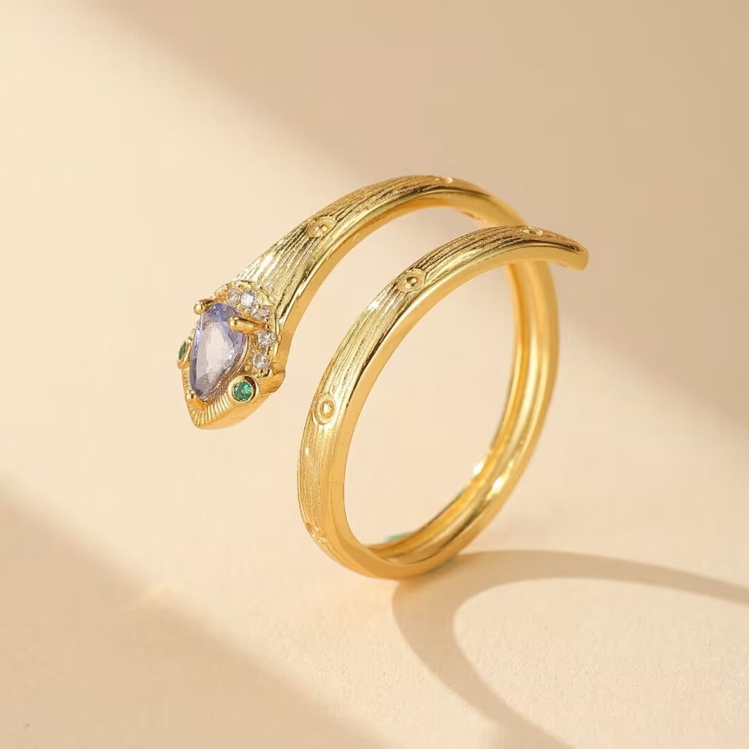 Bague Serpent Tanzanite Ajustable – Argent Plaqué Or - Biloria