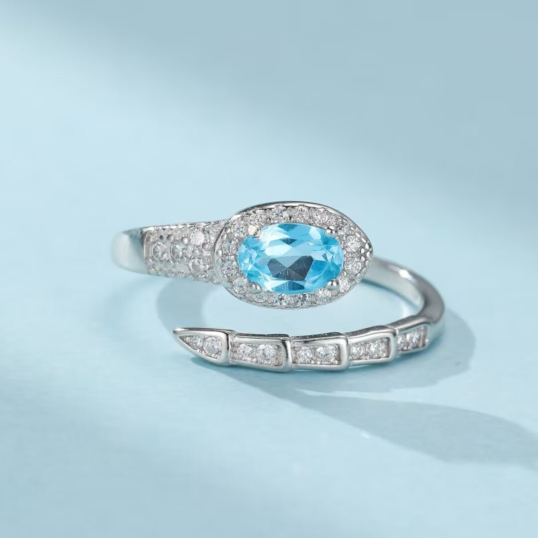 Bague Serpent Topaze Bleue Argent 925 Bijou Mystique - Biloria