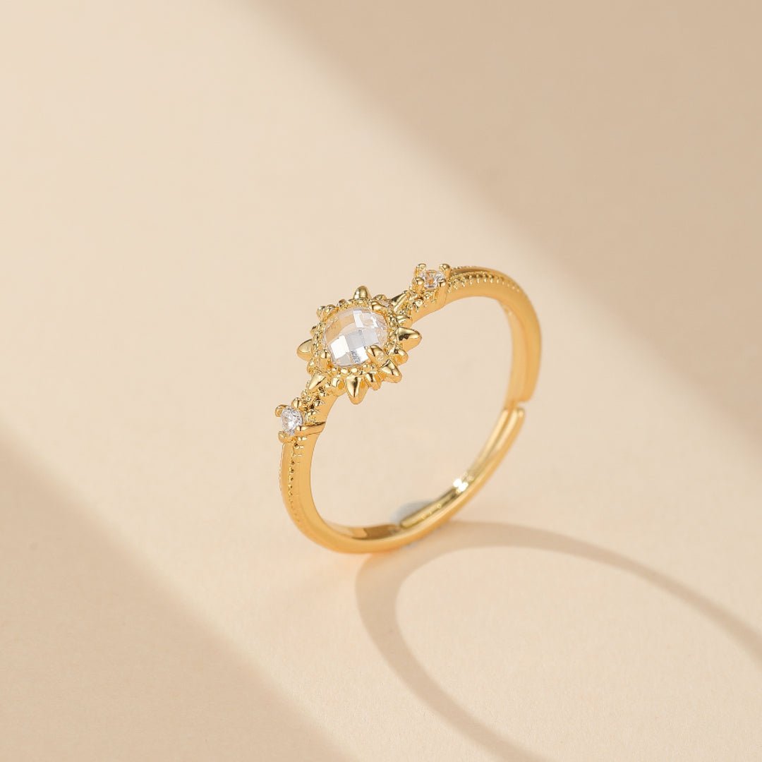 Bague Soleil Quartz Clair Argent Plaqué Or Ajustable - Biloria
