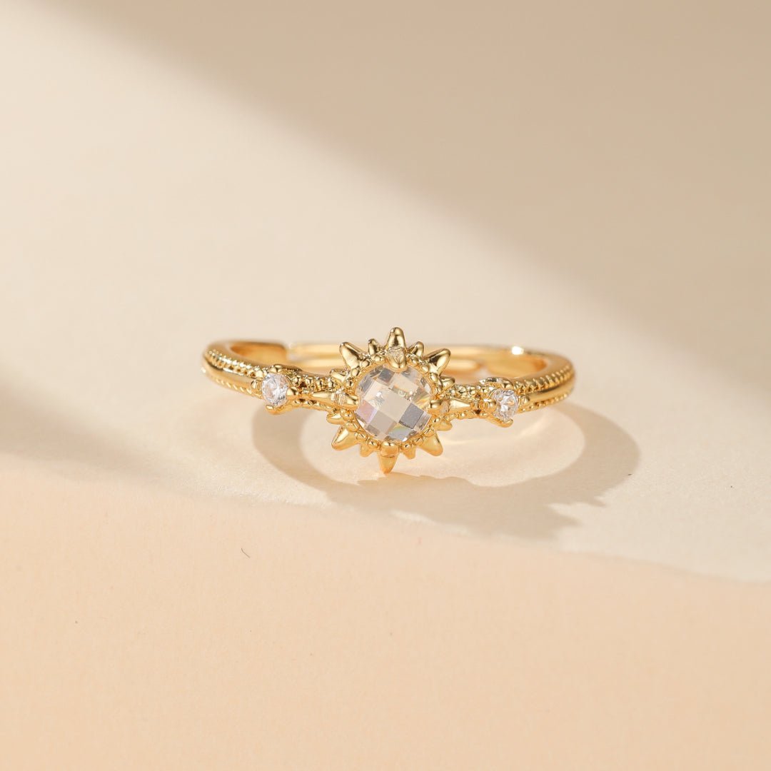 Bague Soleil Quartz Clair Argent Plaqué Or Ajustable - Biloria