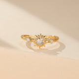 Bague Soleil Quartz Clair Argent Plaqué Or Ajustable - Biloria