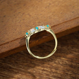 Bague spirituelle Pierre de Lune et Turquoise Florale Argent Plaqué Or - Biloria