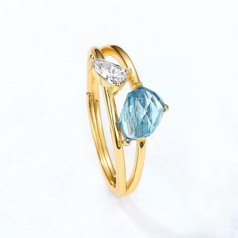 Bague Topaze avec Zircon, Argent Plaqué Or – Bijou Ajustable - Biloria