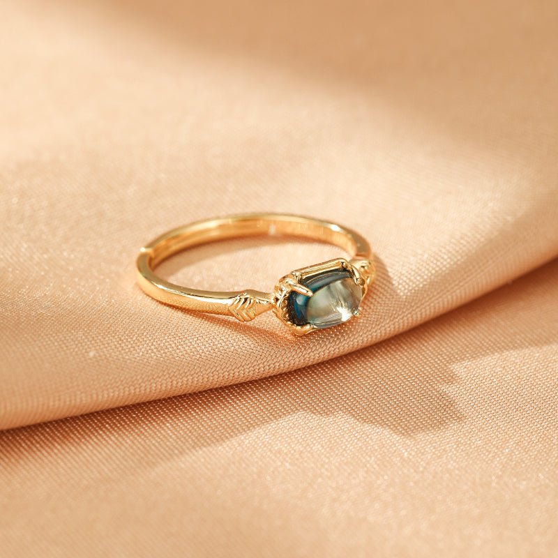Bague Topaze Bleue Ajustable Argent Plaqué Or - Biloria