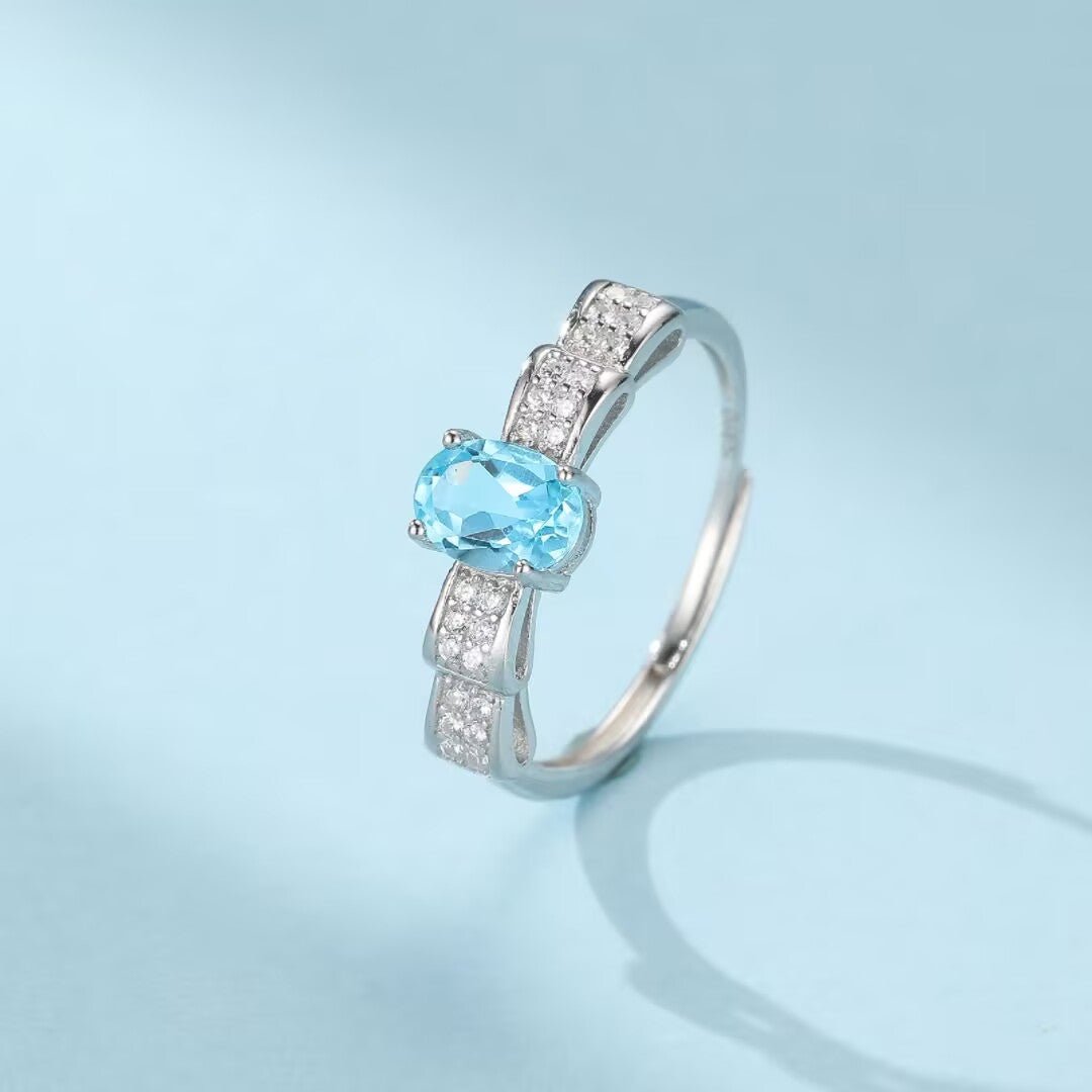 Bague Topaze Bleue Argent 925 Ajustable Fait Main - Biloria