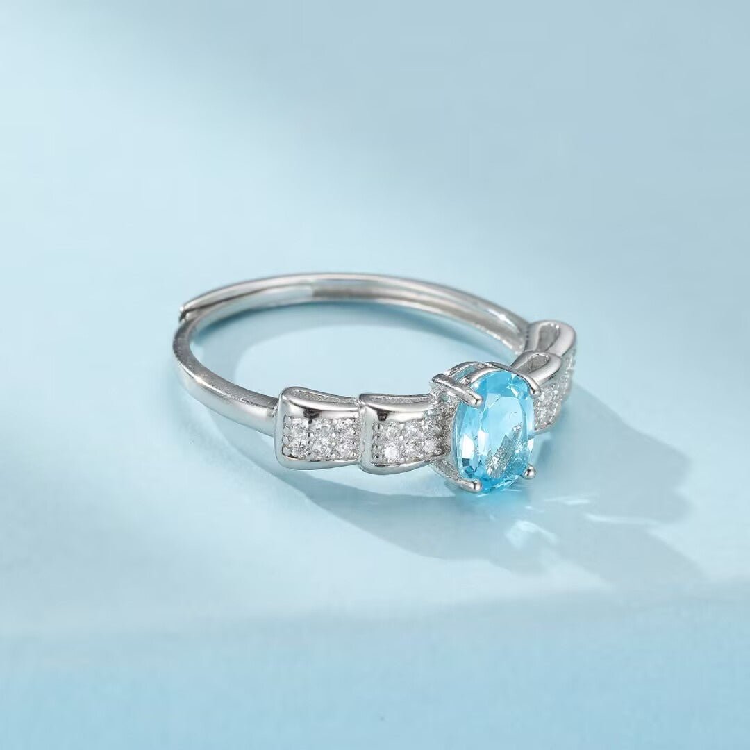 Bague Topaze Bleue Argent 925 Ajustable Fait Main - Biloria