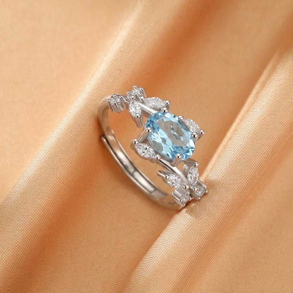 Bague Topaze Bleue Argent S925 Ajustable Zircon - Biloria