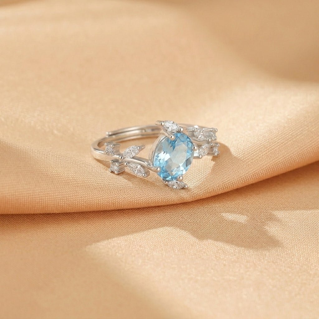 Bague Topaze Bleue Argent S925 Ajustable Zircon - Biloria