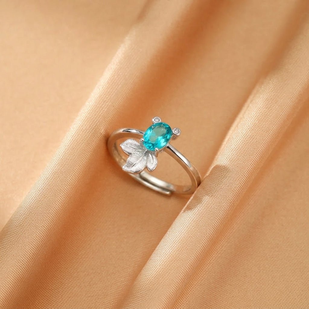 Bague Topaze Feuille Enchantée Argent 925 Ajustable - Biloria