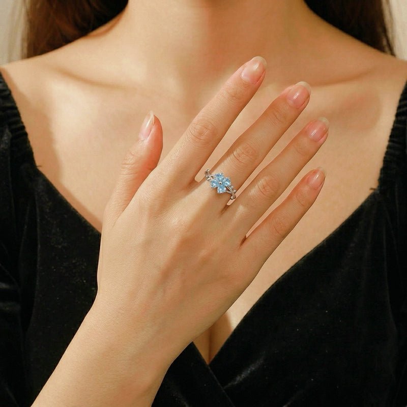 Bague Topaze Trèfle Céleste en Argent 925 Ajustable - Biloria