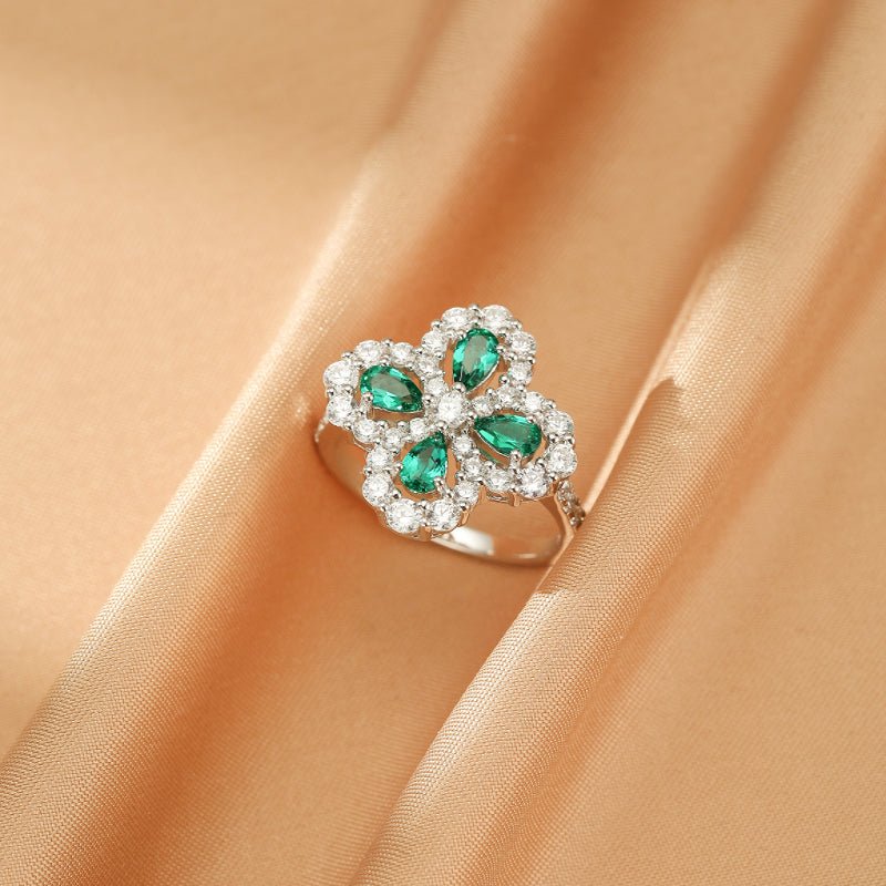 Bague Trèfle Émeraude Argent 925 – Chance et Élégance - Biloria