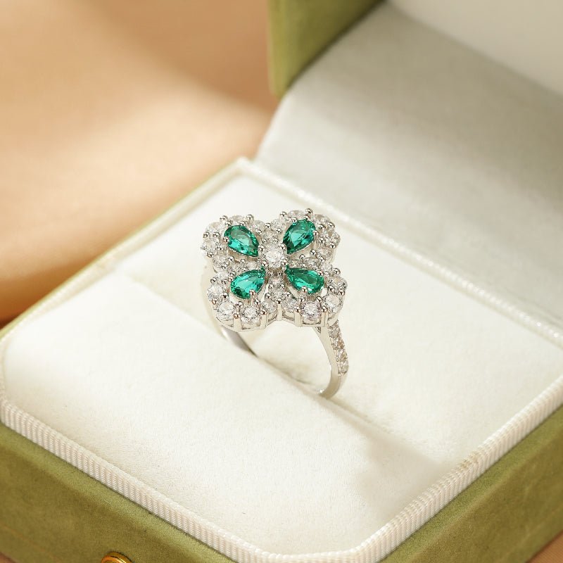 Bague Trèfle Émeraude Argent 925 – Chance et Élégance - Biloria