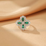 Bague Trèfle Émeraude Argent 925 – Chance et Élégance - Biloria