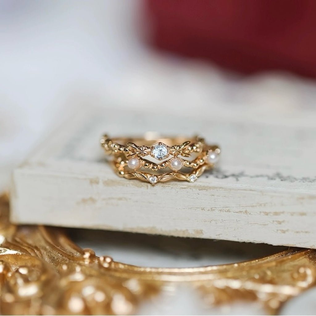 Bague Trio Aigue Marine Perle Zircon Sérénité - Biloria