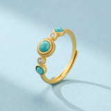 Bague Turquoise et Zircon en Argent 925 Ajustable - Biloria