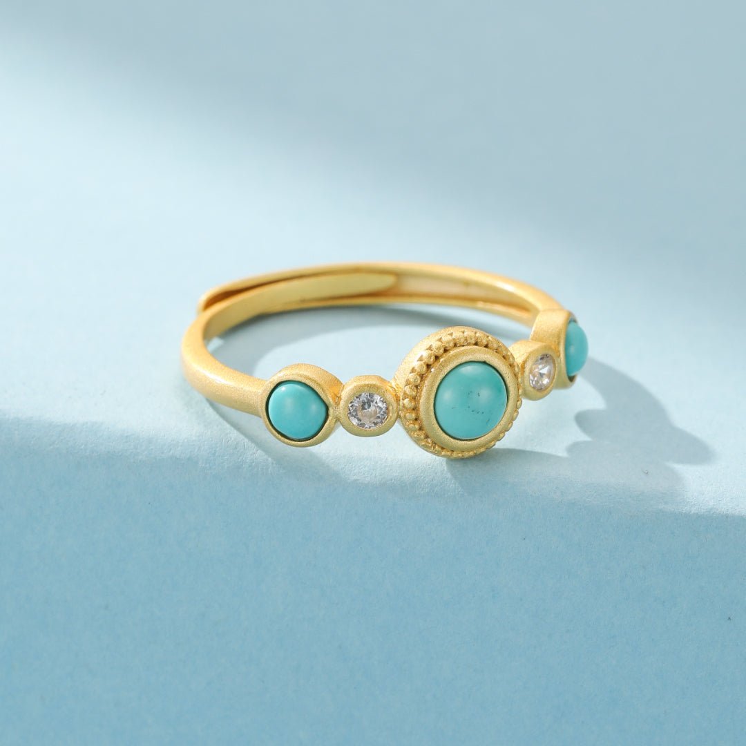 Bague Turquoise et Zircon en Argent 925 Ajustable - Biloria