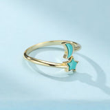 Bague Turquoise Lune Étoile en Argent Plaqué Or - Biloria