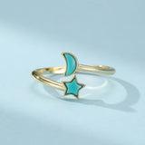Bague Turquoise Lune Étoile en Argent Plaqué Or - Biloria