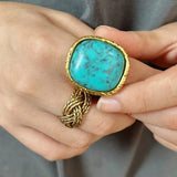 Bague Turquoise Naturelle Argent Plaqué Or – Bien-être et Sérénité - Biloria
