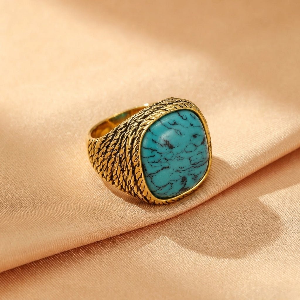 Bague Turquoise Naturelle Argent Plaqué Or – Bien-être et Sérénité - Biloria