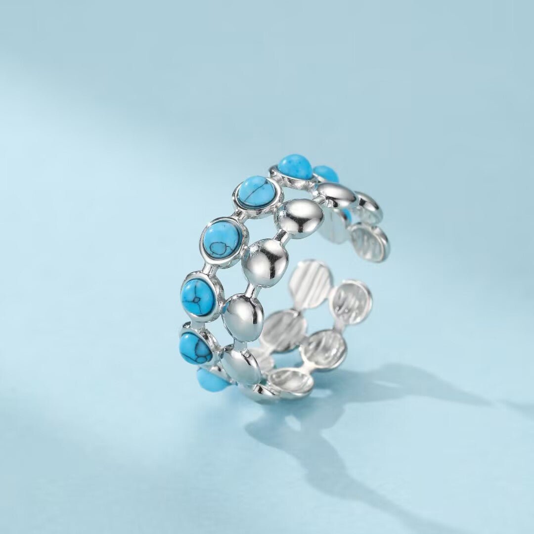 Bague Turquoise Plaqué Or 18K – Ajustable et Protectrice - Biloria