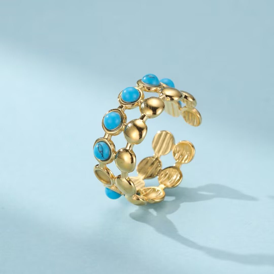 Bague Turquoise Plaqué Or 18K – Ajustable et Protectrice - Biloria