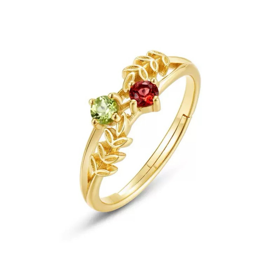 Bague Vigne Éternelle Grenat Péridot Argent Plaqué Or Ajustable - Biloria