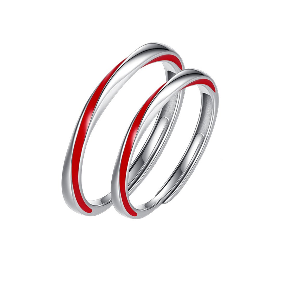Bagues couple argent avec liseré rouge - Symbole d'amour - Biloria