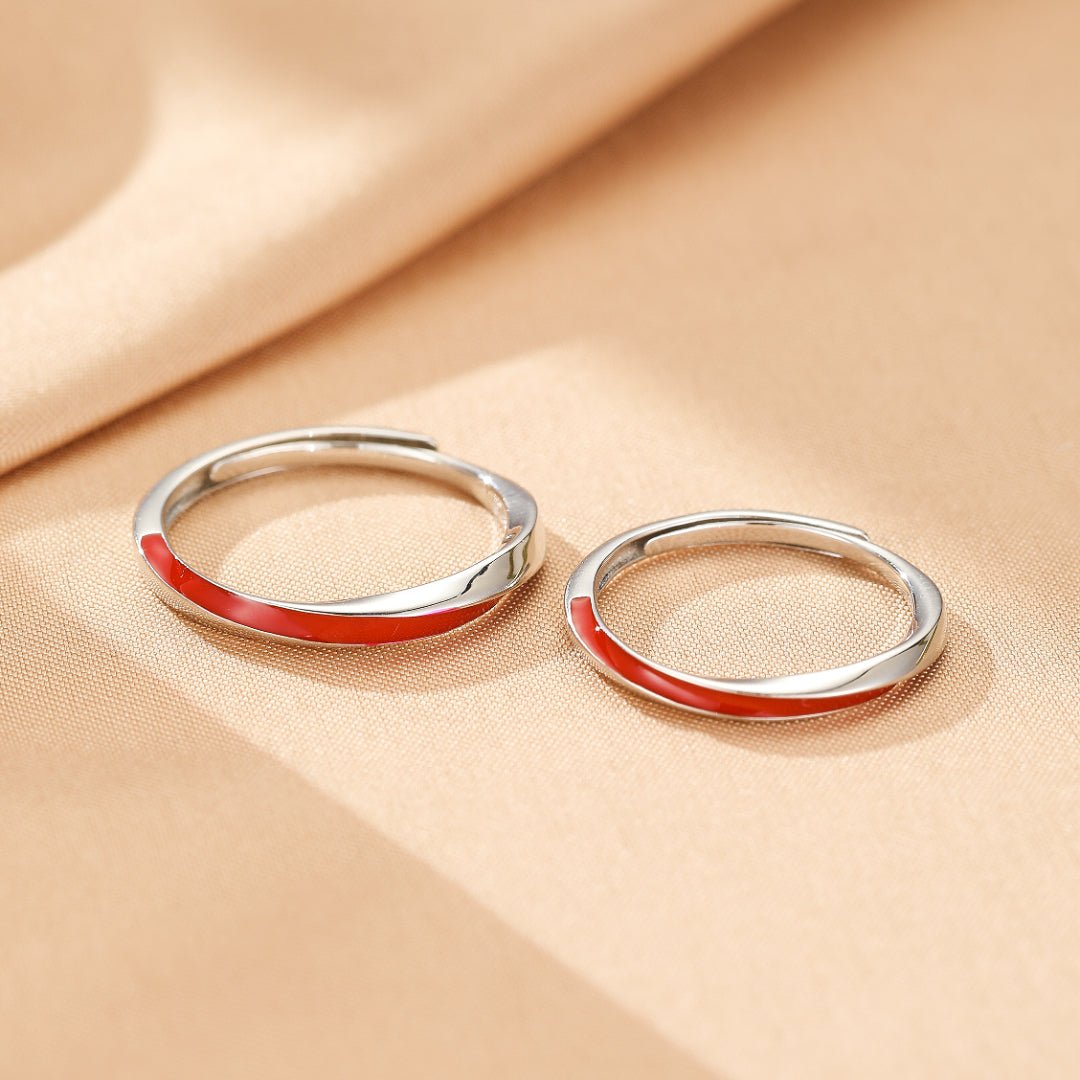 Bagues couple argent avec liseré rouge - Symbole d'amour - Biloria