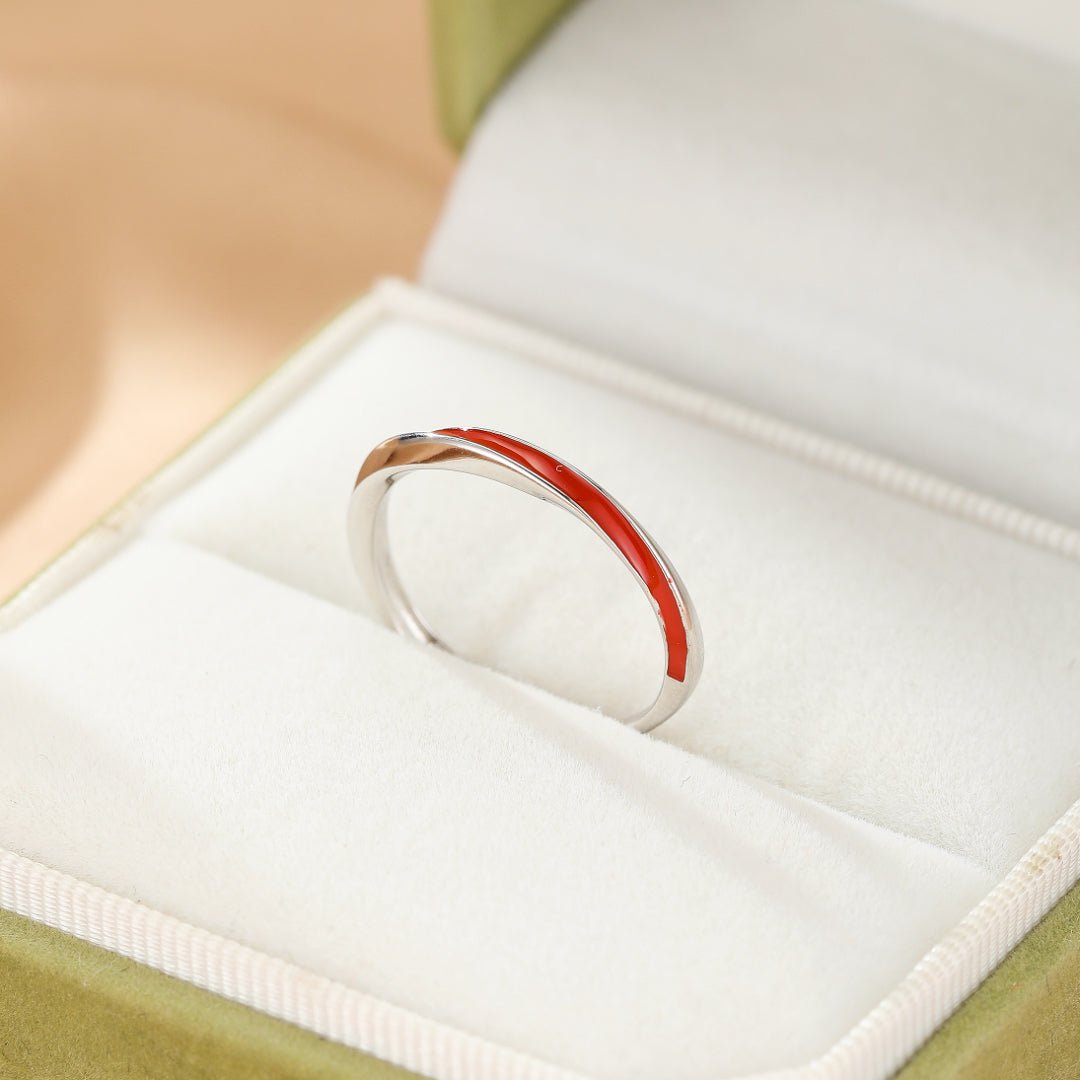 Bagues couple argent avec liseré rouge - Symbole d'amour - Biloria