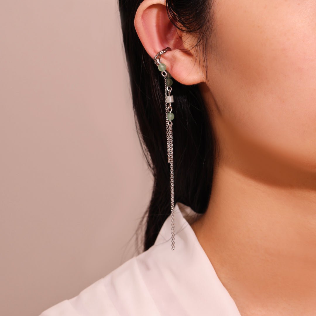 Boucle d'Oreille Aventurine Bambou Argent 925 - Biloria