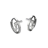 Boucle d'oreille homme croix argent 925 zircon blanc - Biloria