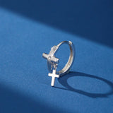 Boucle d'oreille homme croix argent 925 zircon blanc - Biloria