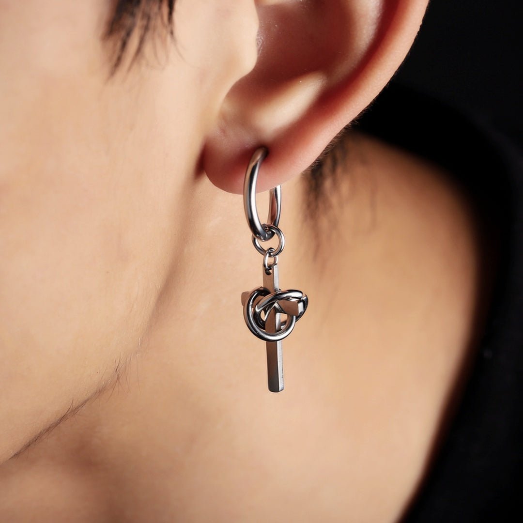 Boucle d'Oreille Homme Croix et Anneau Acier Inoxydable - Biloria