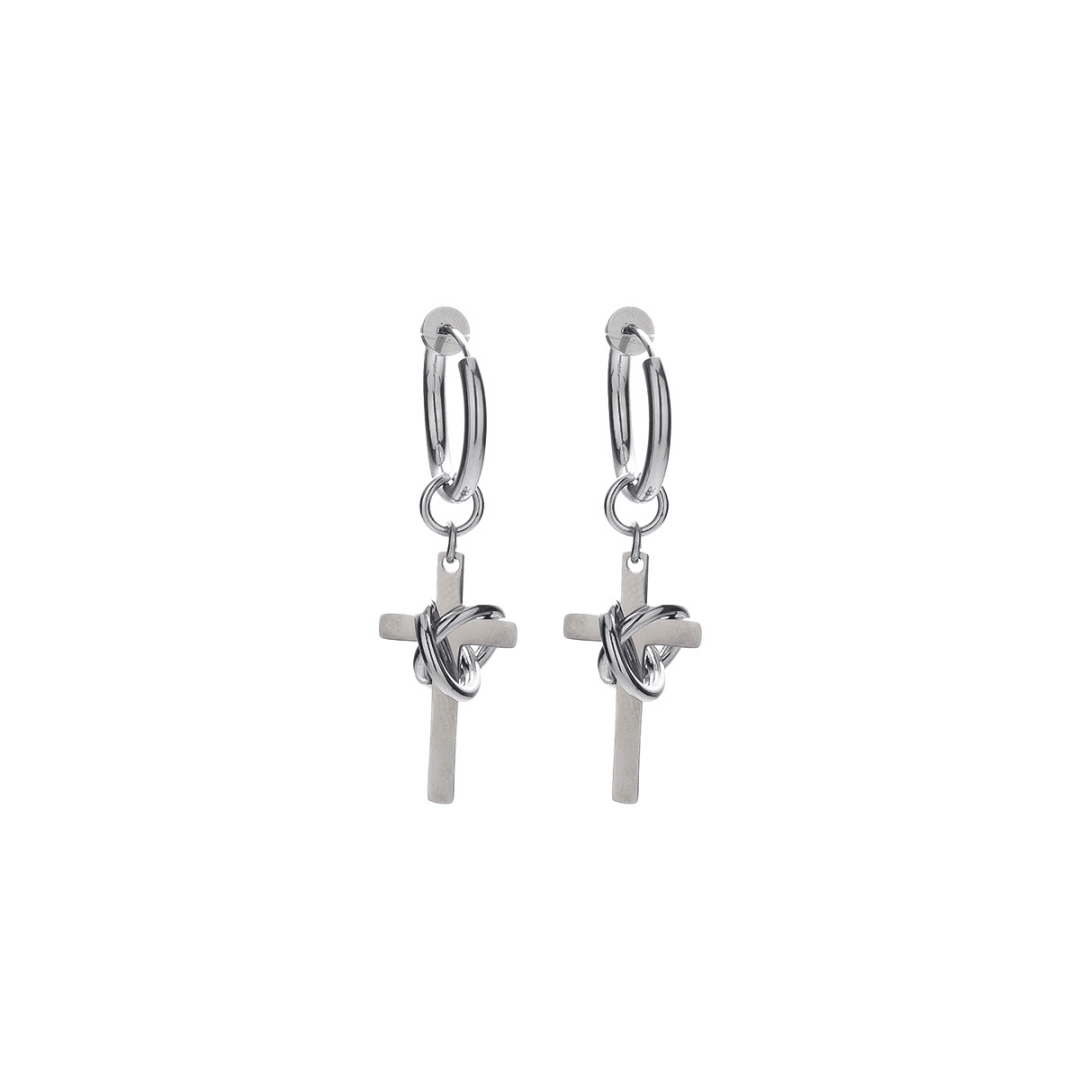 Boucle d'Oreille Homme Croix et Anneau Acier Inoxydable - Biloria